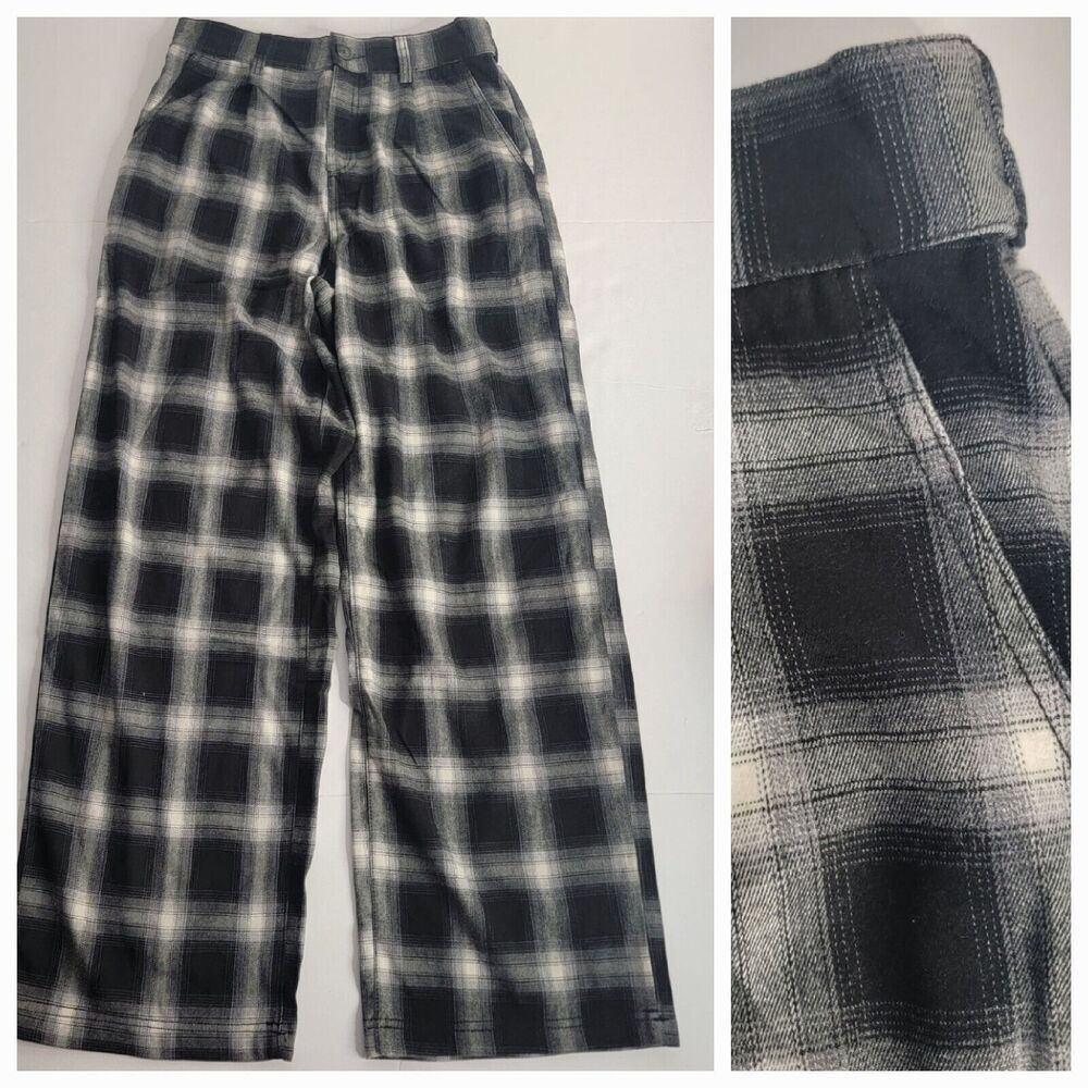 Kendall & Kylie Black and White Plaid Wide Leg Pants
